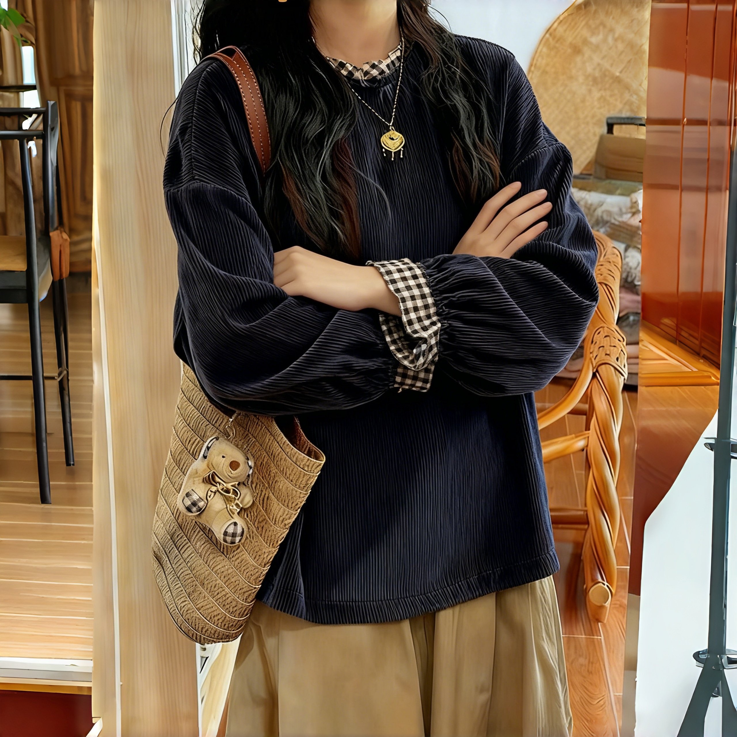 素衣彼时3724春秋女士上衣纸样日系灯芯绒喇叭花边袖宽松衬衫样板,淘宝优惠券,粉丝福利购,淘宝优惠卷