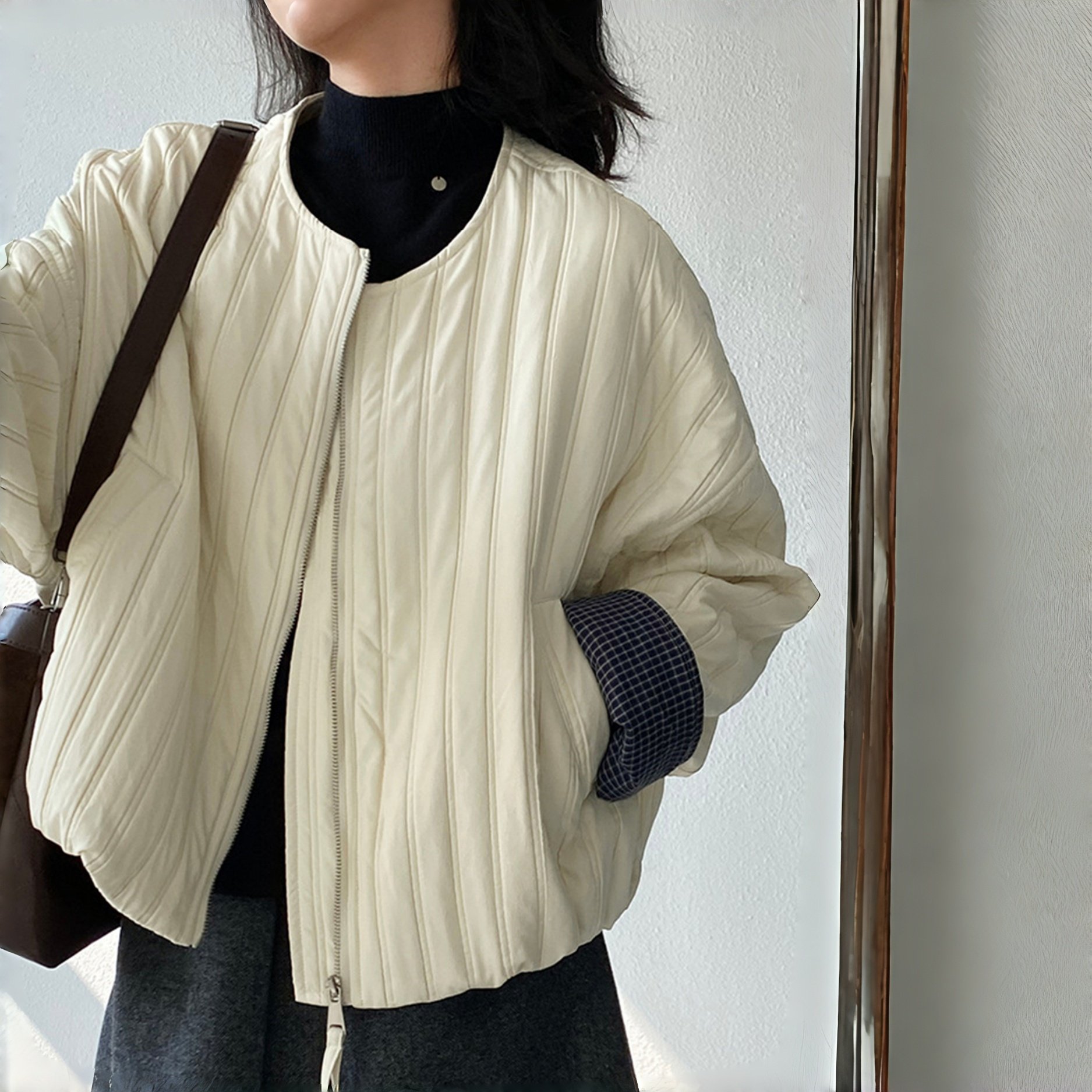 素衣彼时3691秋冬女士棉服纸样轻薄撞色宽松短款休闲风女外套样板,淘宝优惠券,粉丝福利购,淘宝优惠卷