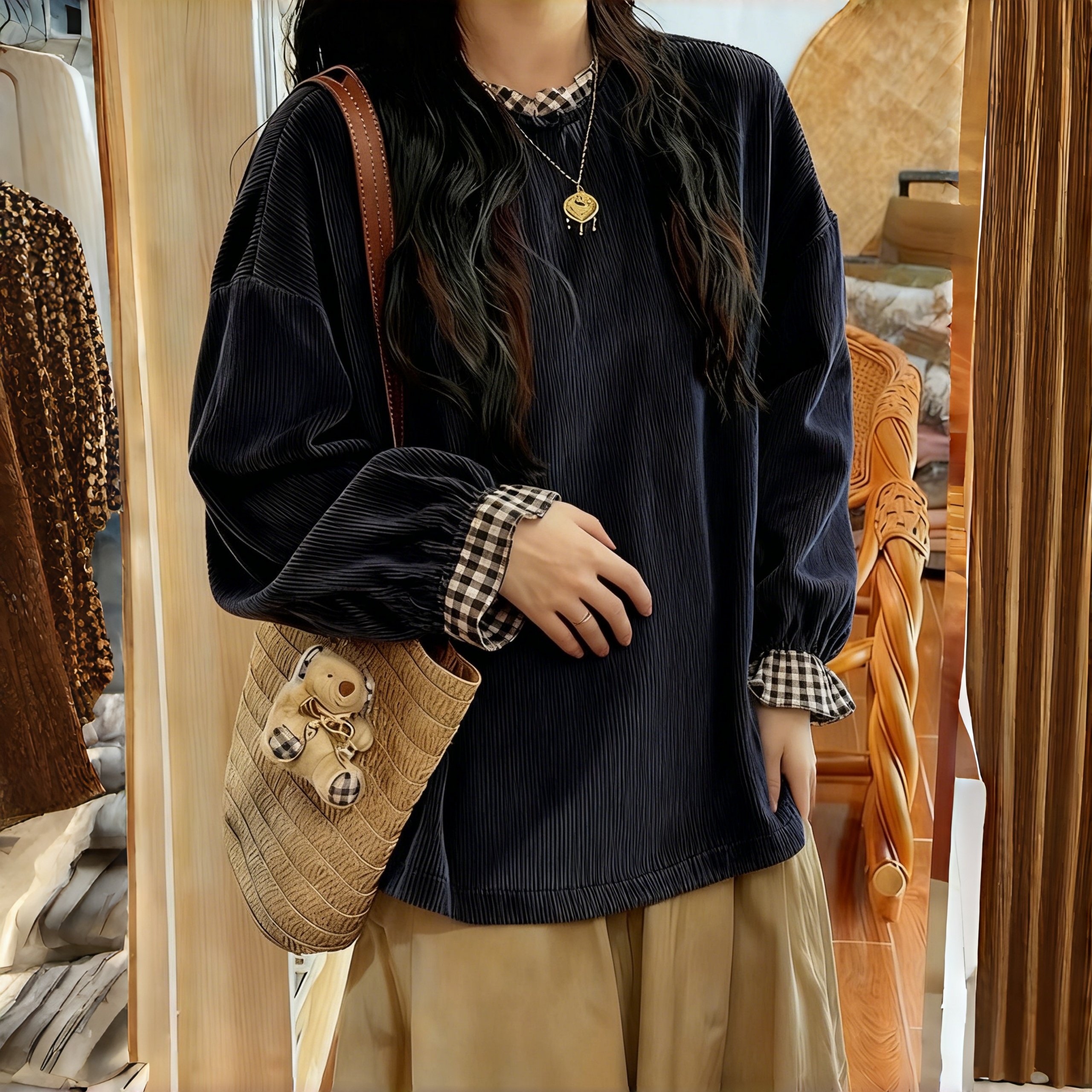 素衣彼时3724春秋女士上衣纸样日系灯芯绒喇叭花边袖宽松衬衫样板,淘宝优惠券,粉丝福利购,淘宝优惠卷