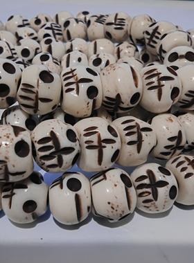 天然牦牛骨尸陀林手串骷髅头佛珠108颗手工雕刻藏式正品手串项链