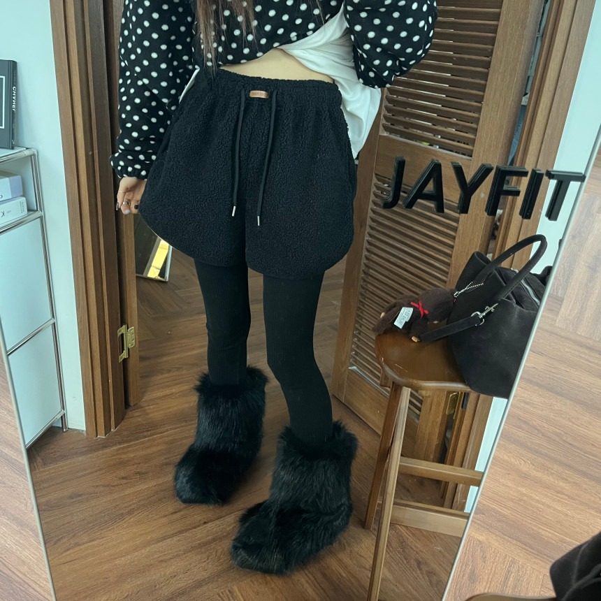 韩国东大门百搭高腰抽绳外穿靴裤冬季软糯羊羔毛绒A字休闲短裤女,淘宝优惠券,粉丝福利购,淘宝优惠卷