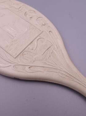 Vintage 佛罗伦萨 PAT JUNE 19 1866 帆船风景图案手持橡胶化妆镜