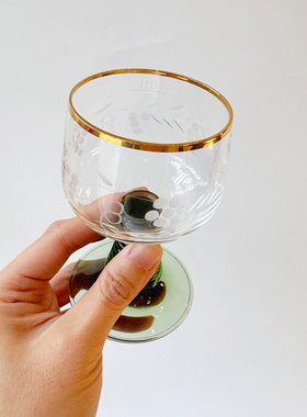 中古美国70年代玻璃杯葡萄花纹茶杯酒杯装饰摆件收藏J