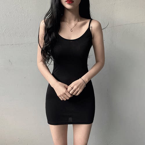 吊带连衣裙女纯欲风辣妹莫代尔打底裙性感包臀收腰显瘦背心短裙子 - 图1