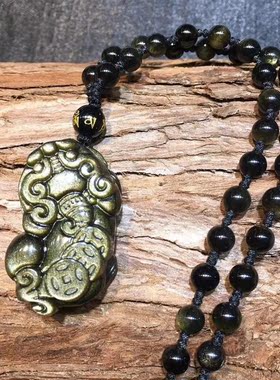 天然项链黑曜石貔貅吊坠