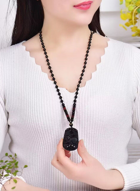 天然黑曜石十二生肖男女项链属猪吊坠