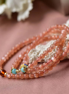 天然草莓晶血珀蓝色手链