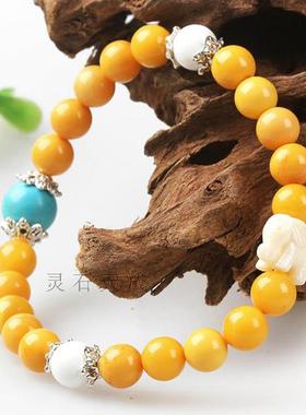 天然单圈手串老黄玉