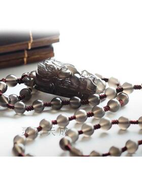 天然冰种一夜暴富黑曜石貔貅吊坠