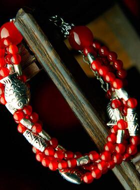 天然红玛瑙百搭饰品多圈手串