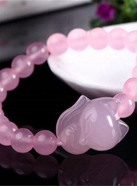 天然粉水晶狐狸手链 粉晶萌狐手串 粉晶灵狐手串 粉水晶大头狐狸