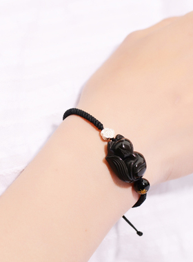 天然编手链黑曜石狐狸