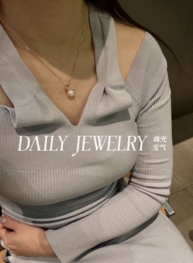 天然淡水无核珍珠偏橘粉色蝴蝶结吊坠项链女生礼物圣诞节小众设计