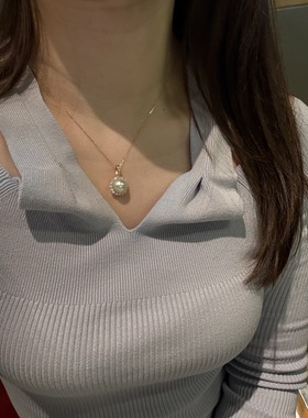 天然南洋金珠太阳花万能扣吊坠项链12mm纯银镀18k金女生礼物小众