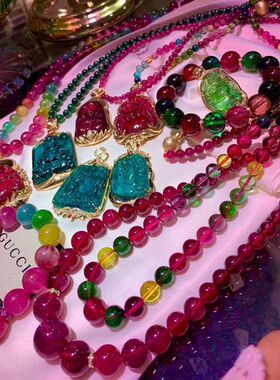 巴西老矿蓝色纯天然碧玺吊坠手链