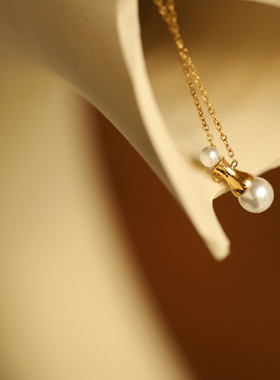 设计感~小众轻奢香水瓶造型仿珍珠钛钢镀金锁骨链女