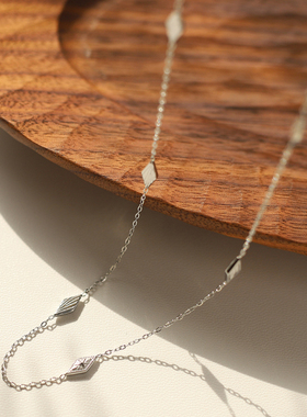 米字星钛钢尼泊尔风手工菱形吊坠锁骨链项链镀18K金