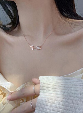新款纯银玉髓郁金香女925锁骨链