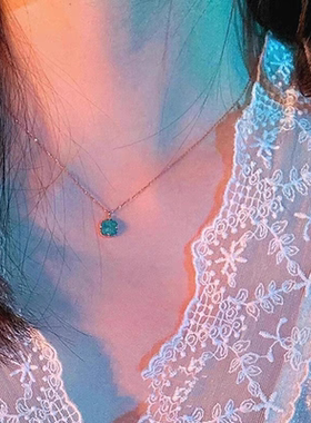 S925纯银蓝色小方糖项链仿绿松石精致简约高级感锁骨链秋冬毛衣链