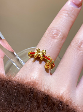 马年沙金红绳小马开口食指戒指女士旺财运马上有钱2026本命年指环