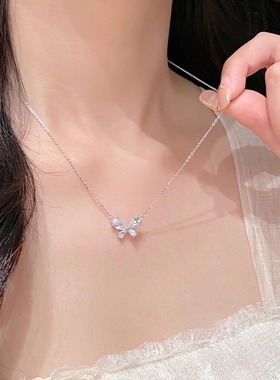 925纯银星芒蝴蝶项链女款2024新款轻奢小众设计感锁骨链生日礼物