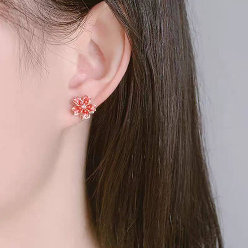 S925纯银旋转桃花耳钉女小巧精致耳环气质百搭2025新款樱花朵耳饰,淘宝优惠券,粉丝福利购,淘宝优惠卷