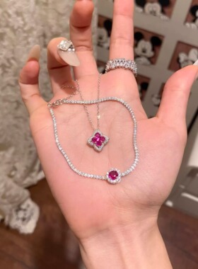 红宝石四叶草项链女款2025新款轻奢小众设计高级感锁骨链生日礼物