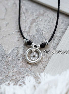 平安聚财平安扣镶嵌钱币黑绳项链男女款2025新款高级感吊坠挂坠绳