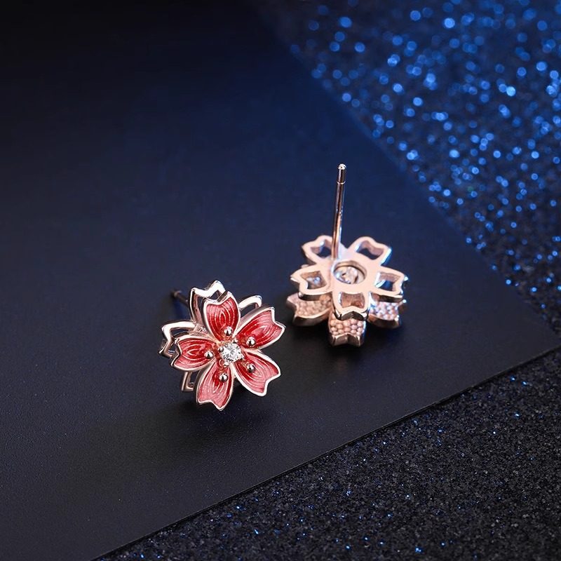 S925纯银旋转桃花耳钉女小巧精致耳环气质百搭2025新款樱花朵耳饰,淘宝优惠券,粉丝福利购,淘宝优惠卷