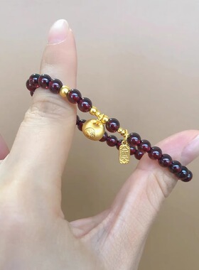 胖福小金坨手链女款平安喜乐水晶石榴石手串金坨坨手绳新款高级感