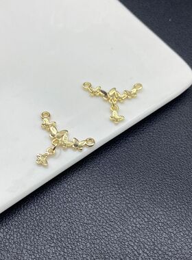 14k高保色蝴蝶双吊吊坠DIY手工编