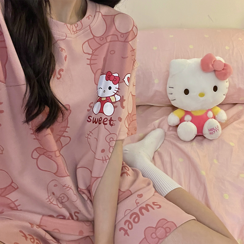 怡情猫睡衣女夏季新款纯棉短袖休闲可外穿学生大码薄款家居服套装_怡情猫睡衣家居服直销_女士内衣/男士内衣/家居服-第4张图片-提都小院