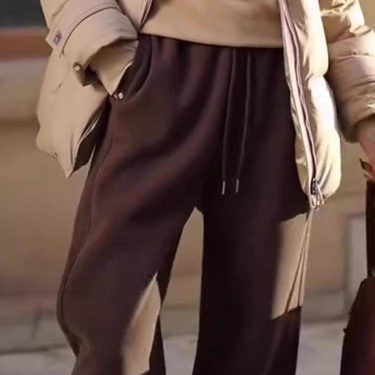 休闲裤女2024年冬季新款时尚加绒加厚松紧腰宽松高腰束脚遮肉长裤,淘宝优惠券,粉丝福利购,淘宝优惠卷