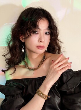 《波西米亚彩岛》浓郁系彩色碧玺编织钛钢真空电镀18k金宽手链