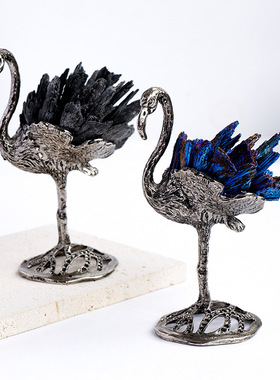 东海天然水晶原石黑碧玺火烈鸟摆件欧美轻奢风家居办公水晶工艺品