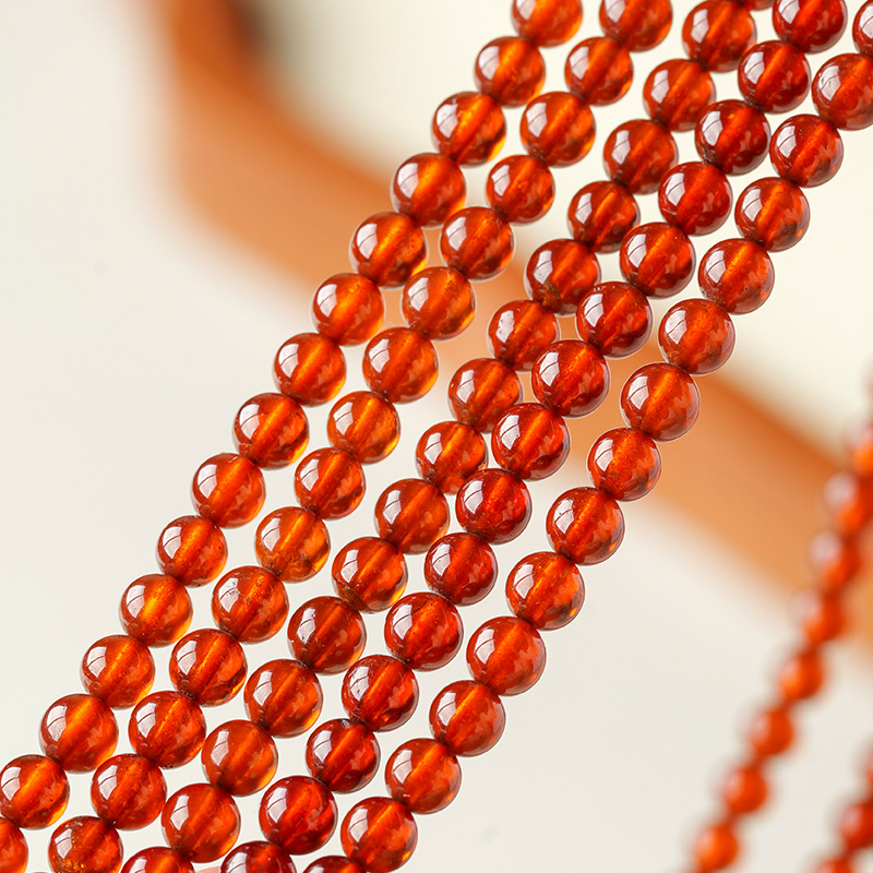 东海县天然水晶手链橙红石榴石多圈圆珠手串石榴石圆珠散珠半成品 - 图2