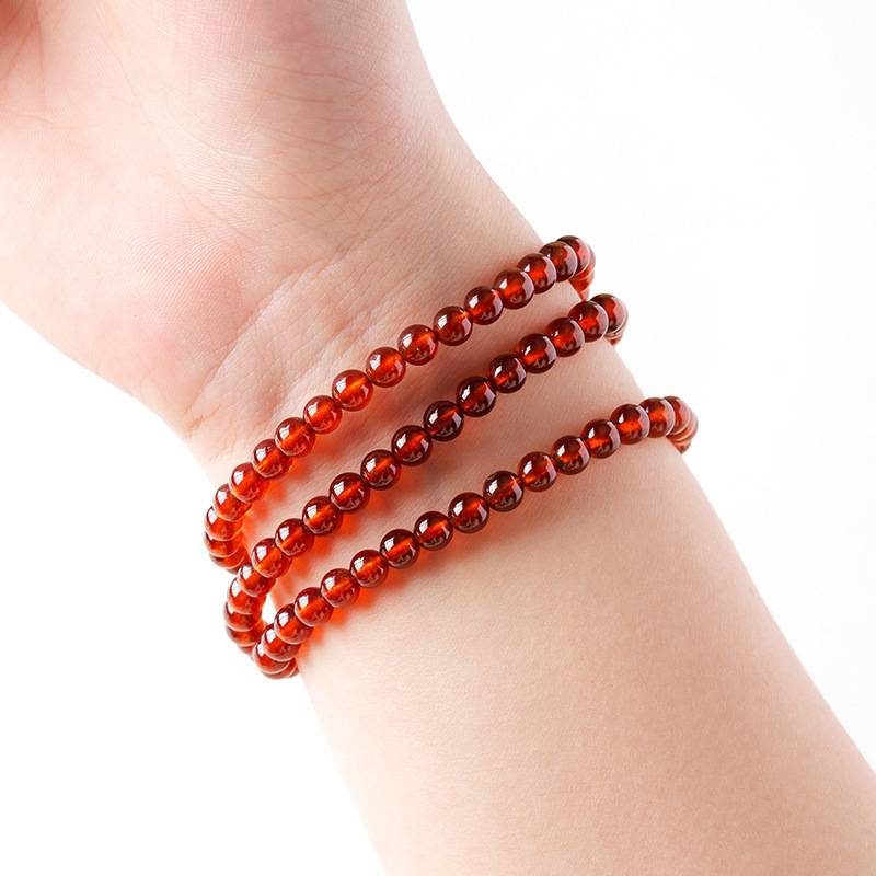 东海县天然水晶手链橙红石榴石多圈圆珠手串石榴石圆珠散珠半成品 - 图3