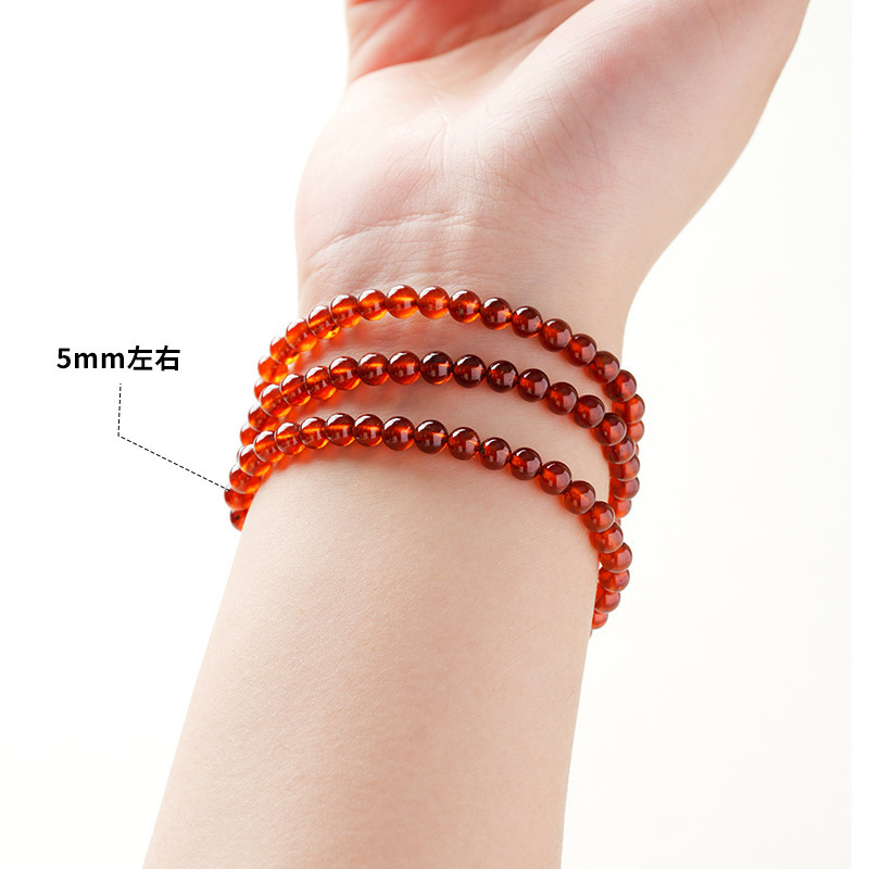 东海县天然水晶手链橙红石榴石多圈圆珠手串石榴石圆珠散珠半成品 - 图0