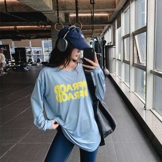 显瘦宽松大码胖mm女健身服瑜伽服上衣速干跑步长款字母运动T恤衫
