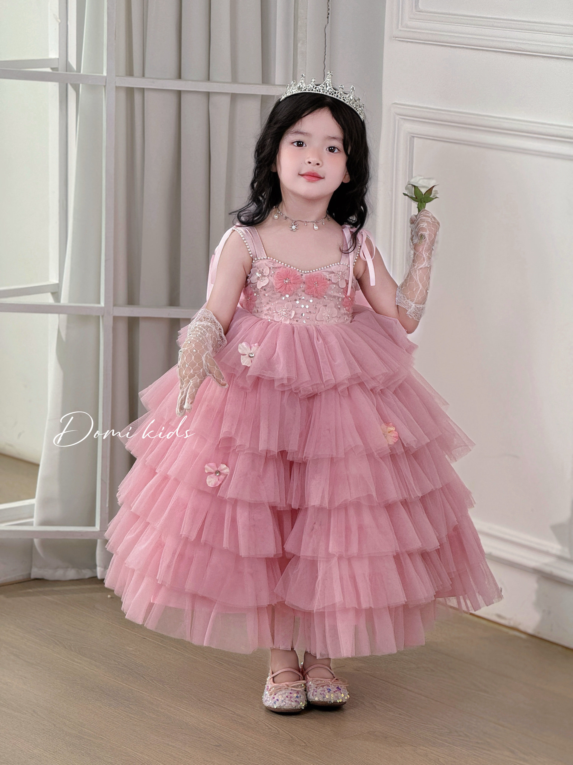 Domikids女童重工网纱吊带公主裙小女孩镶钻蛋糕蓬蓬裙六一礼服裙,淘宝优惠券,粉丝福利购,淘宝优惠卷