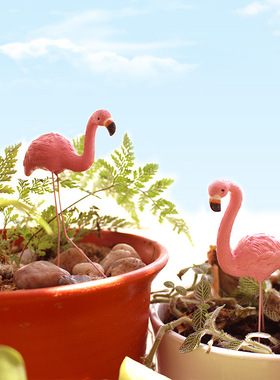 新品亚马逊新款火烈鸟摆件树脂花园盆栽动物插件园林装饰品微景观