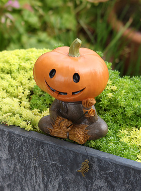 微景观树脂南瓜稻草人钓鱼装饰品