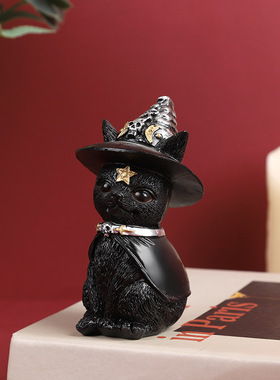 跨境万圣节恶魔猫创意摆件 暗黑风神坛守护者魔法猫创意树脂摆件