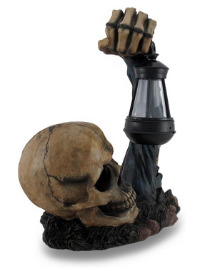 跨境新款万圣节装饰摆件骷髅头提灯树脂工艺品家居户外装饰品摆件