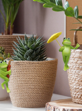 创意树脂雨伞青蛙花盆挂件套