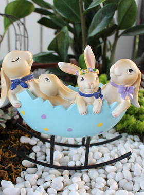 跨境彩蛋摇篮兔子树脂摆件创意家居户外庭院草坪门廊复活节装饰品