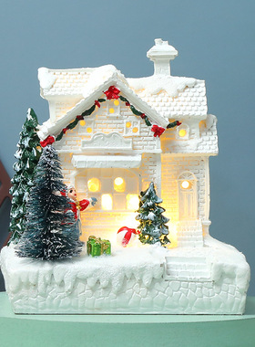 新款发光小房子白色欧式暖光小屋圣诞节装饰品摆件雪房子跨境热销