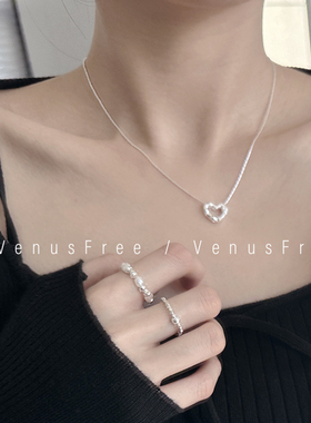 设计感韩国定制925纯银异形爱心光面超亮项链锁骨链少女简约日常