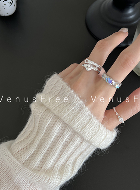 925纯银小众蓝宝石小钻戒指