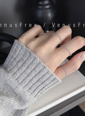 每天都叠戴的!925纯银基础款烧黑做旧极细迷你豆豆戒指环简约银饰